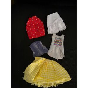 Vintage Barbie Doll Clothes Outfit Red Top Denim Vest Yellow and White Skirts